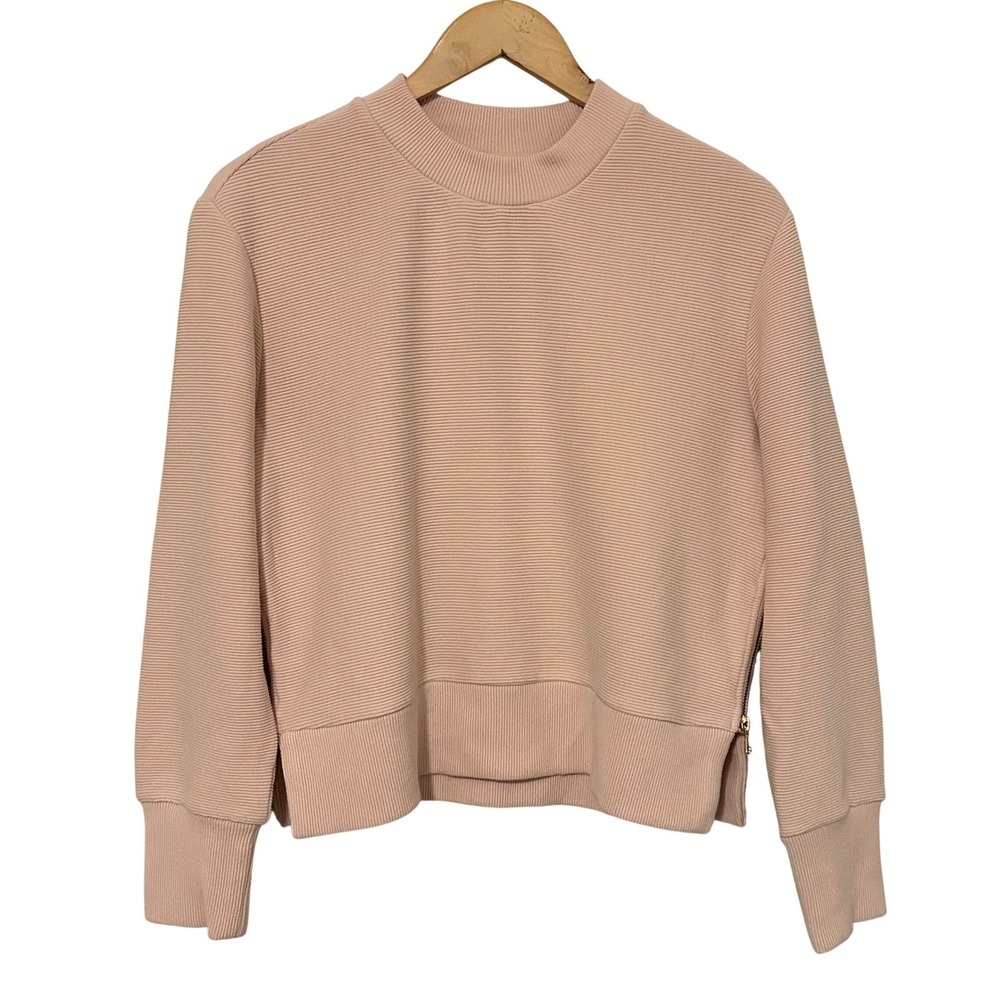 VARLEY Cleon Sweatshirt Womens XS Ribbed Side Zip Crop Pullover Sweater Blush